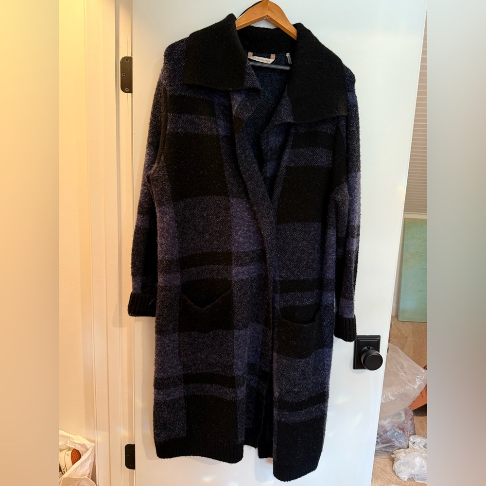Women's Black and Purple Cozy Sweater Coat